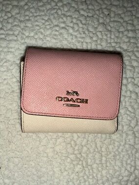 Coach Two-Tone Pink and Cream Tri-Fold Wallet
